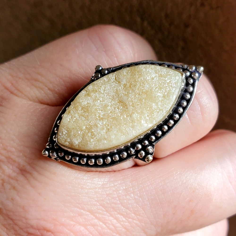 New Rough Yellow Aventurine 925 Silver Ring.